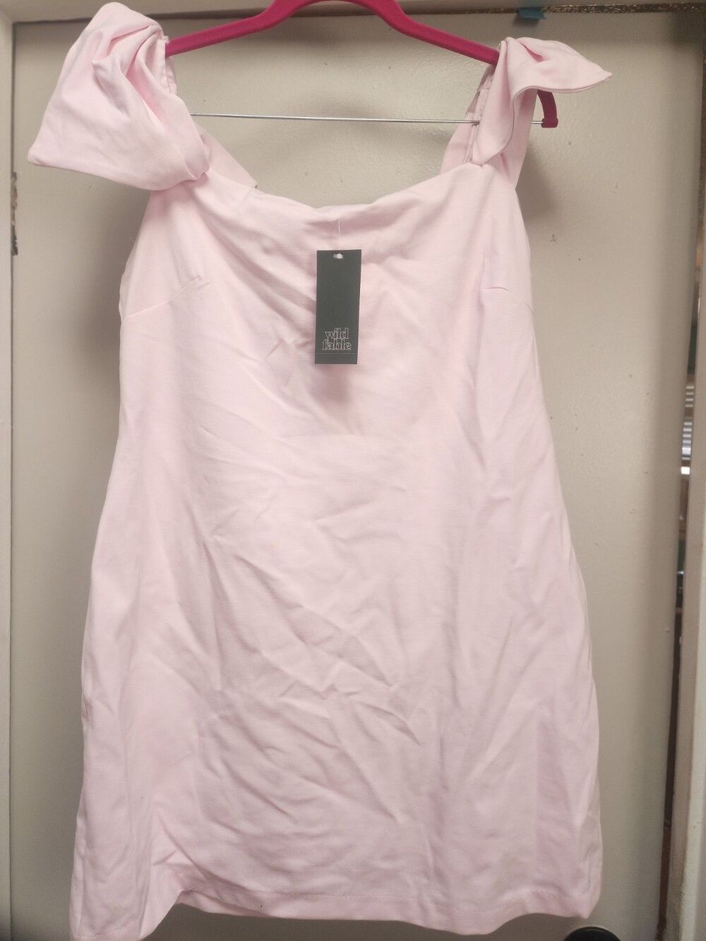 Women’s Wild Fable Off The Shoulder Bows Pink Mini Dress XL Retail $35 - Picture 2 of 6